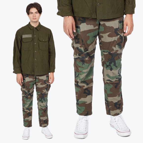Y2K Military Army Uniform Cargo Pockets Khaki Pants - Picture 1 of 3